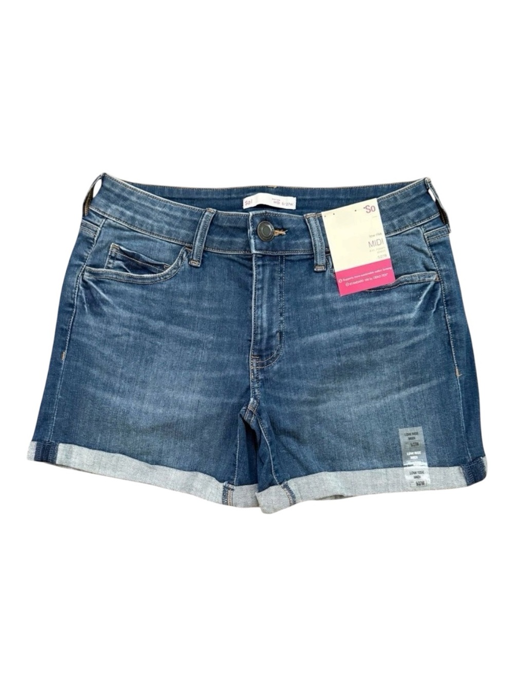 SO Low Rise Midi Denim Shorts Cuffed Blue 5 27W NWT Stretch